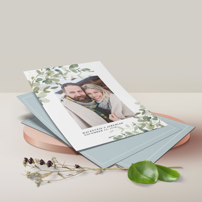 BUDGET Blue Eucalyptus Wedding Photo Save the Date Flyer (Creator Uploaded)