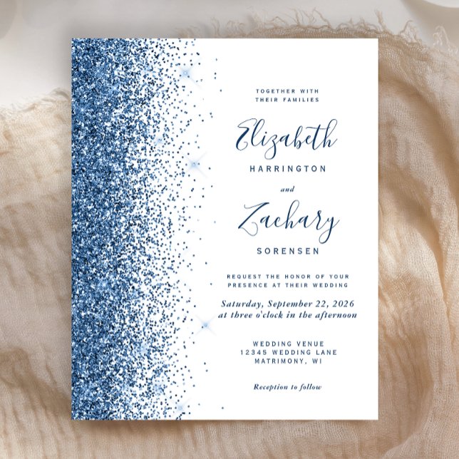 Budget Blue Faux Glitter Wedding Invitation (Creator Uploaded)