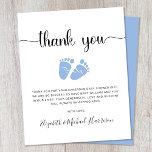 Budget Blue Feet Baby Boy Shower Thank You Card<br><div class="desc">Thank your baby boy shower guests with this budget-friendly cute thank you card with "thank you" in a stylish script with swashes and a blue watercolor of baby feet. Underneath you can easily personalize your thank you message or leave blank for a handwritten note.</div>