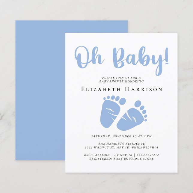 Budget Blue Feet Boy Baby Shower Invitation (Front/Back)