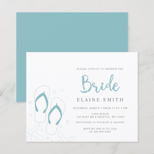 Budget Blue Flip Flops Beach Bridal Shower Invite (Front/Back)