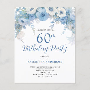 Budget Blue Floral 60th Birthday Invitation Flyer