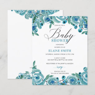 Budget Blue Floral Boy Baby Shower Invitation