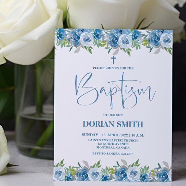 Budget Blue Floral Boy Baptism invitation (Creator Uploaded)