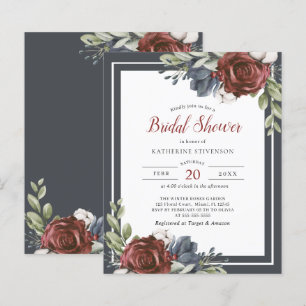Budget Blue Floral Dark Moody Bridal Shower Flyer