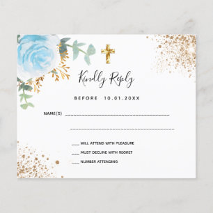 Budget blue floral eucalyptus baptism RSVP
