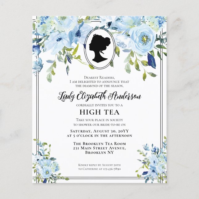 Budget Blue Floral Regency High Tea Bridal Shower (Front)