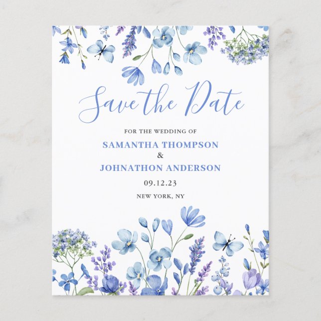 Budget Blue Floral Save The Date (Front)