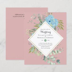 BUDGET Blue Floral Wedding Invitations Eucalyptus