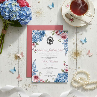 Budget Blue Florals Bridgerton Birthday Party Invitation