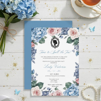 Budget Blue Florals Bridgerton Birthday Party Invitation