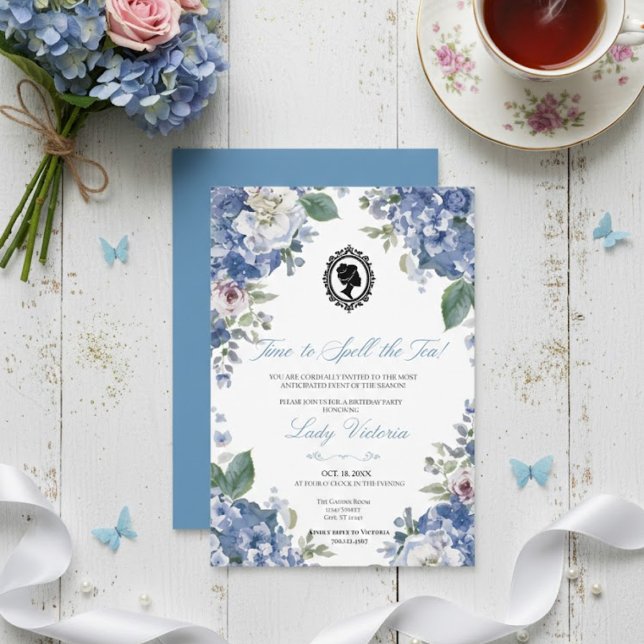Budget Blue Florals Bridgerton Birthday Party Invitation (Creator Uploaded)