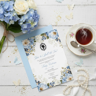 Budget Blue Florals Bridgerton Birthday Party Invitation