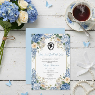 Budget Blue Florals Bridgerton Birthday Party Invitation