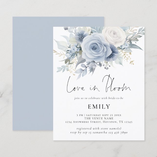 Budget Blue Florals Love in Bloom Bridal Shower (Front/Back)