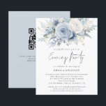 Budget Blue Florals QR Code Wedding Evening Party<br><div class="desc">A budget priced smaller 4.5 x 5.6” alternative on a 110 gsm semi-gloss, similar in thickness to a postcard. There is ONE per sheet. Budget Dusty Blue Florals QR Code Wedding Evening Party Invitation. Add your QR code to the directions page of your venue website on the back or delete...</div>