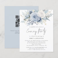 Budget Blue Florals QR Code Wedding Evening Party