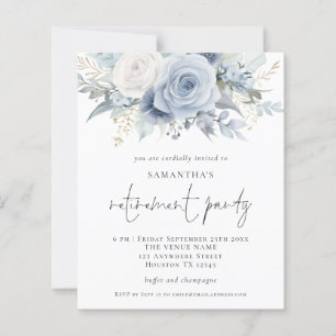 Budget Blue Florals Script Retirement Party Invite