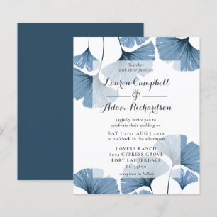 Budget Blue Foliage Watercolor Wedding Invitation