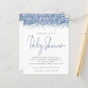 Budget Blue Glitter Baby Shower Invitation 