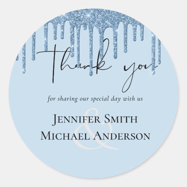BUDGET Blue Glitter Wedding Classic Round Sticker (Front)