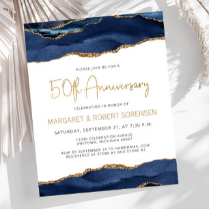 Budget Blue Gold Agate 50th Anniversary Invitation