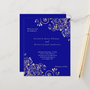 Budget Blue Gold Swirls Wedding Invitation