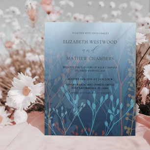Budget Blue Grasses & Foliage Wedding Invitation