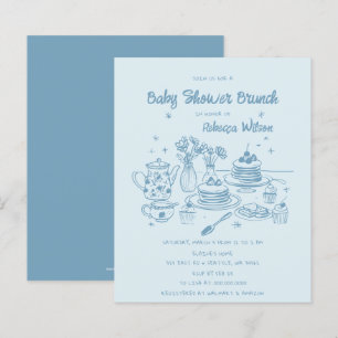 Budget Blue Hand Drawn Boy Baby Shower Brunch