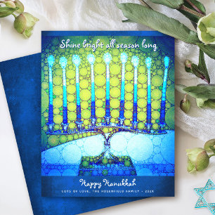 Budget Blue Hanukkah Menorah Shine Bright Card