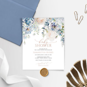 Budget Blue Hydrangea Blush Baby Shower Invitation