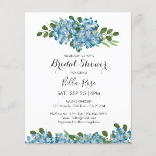 Budget Blue Hydrangea  Bridal Shower Invitation