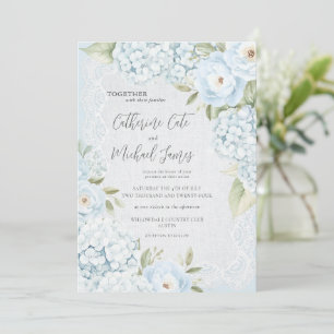 Budget Blue Hydrangea Elegant Floral Lace Wedding Invitation