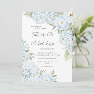 Budget Blue Hydrangea Elegant Floral Wedding Invitation