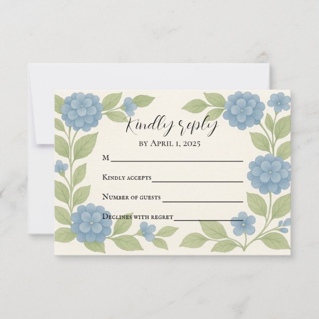Budget Blue Hydrangea RSVP Card (Front)