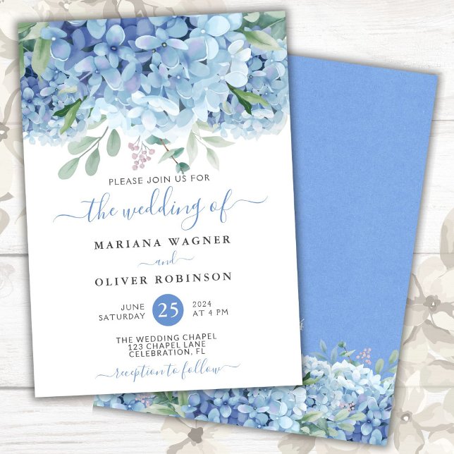 Budget Blue Hydrangeas Floral Wedding Invitation Flyer (Creator Uploaded)