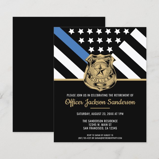 Budget Blue Line Police Retirement Invitation (Front/Back)