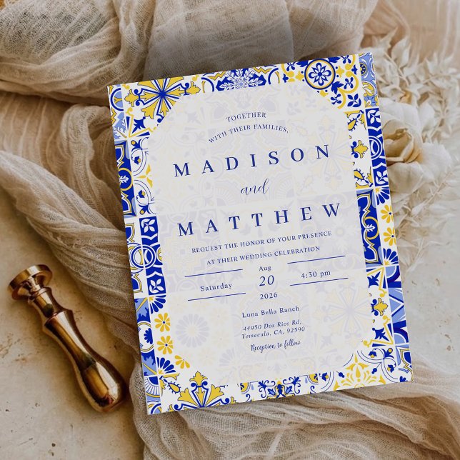 Budget Blue Mediterranean Tiles Wedding Invitation (Budget Blue Mediterranean Tiles Wedding Invitation)