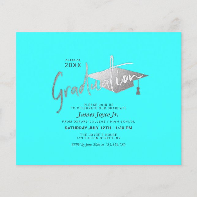 Budget Blue Minimal Graduation Party Invitations Flyer (Front)
