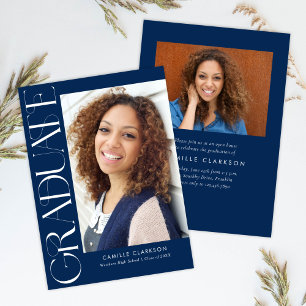 Budget Blue Modern Vertical Two Photo Graduation Invitation