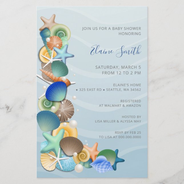 Budget Blue Ocean Beach Baby Shower Invitations (Front)