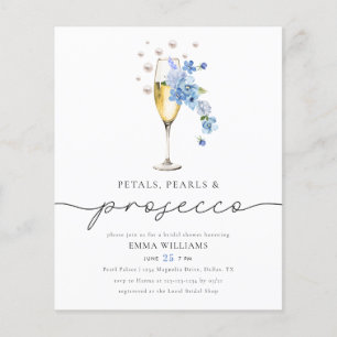 BUDGET Blue Petals Pearls & Prosecco Bridal Shower Flyer