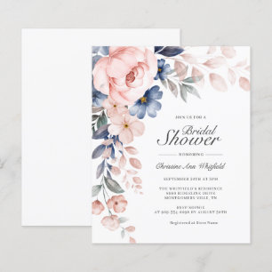 Budget Blue Pink Floral Bridal Shower Invitation