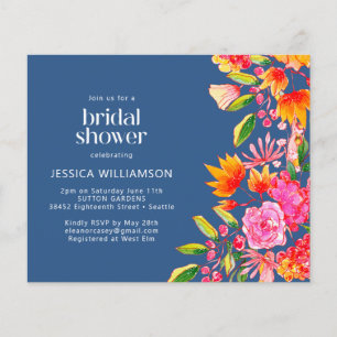 Budget Blue Pink Floral Bridal Shower Invite