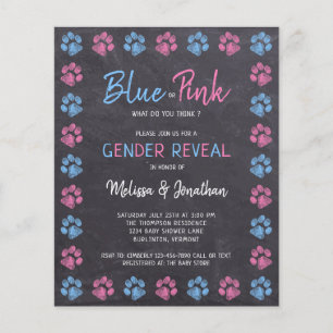 Budget Blue Pink Paw Prints Gender Reveal Invite