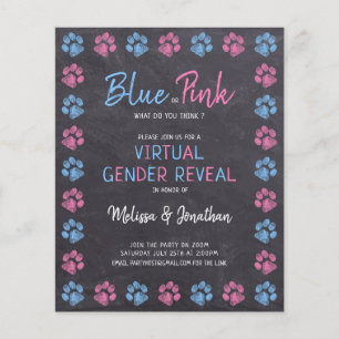 Budget Blue Pink Paw Prints Virtual Gender Reveal 