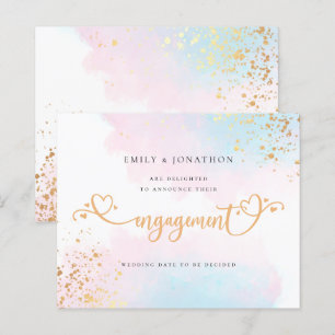 Budget Blue Pink Watercolor Engagement Announce