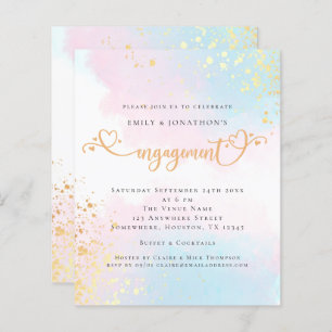 Budget Blue Pink Watercolor Heart Engagement