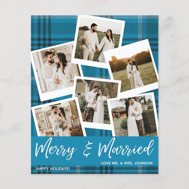 Budget Blue Plaid Multi Photo Married & Merry Flyer (Front)