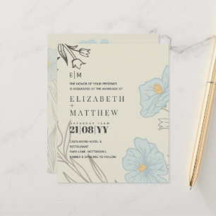 BUDGET Blue Poppy Magnolia Wedding Invitation